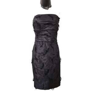 Catherine Regehr Black 100% Silk Strapless Feather Texture Cocktail Dress Small